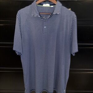 Tasc Performance Polo Shirt Mens XL Blue White Striped Golf Athletic Casual